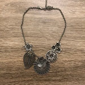Silver floral fashion statement necklace